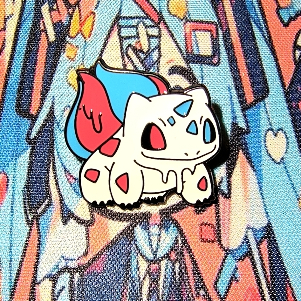 Bulbasaur Enamel Pin Anime Manga Pokemon Game Blue Red White Spooky Gothic - Picture 1 of 3